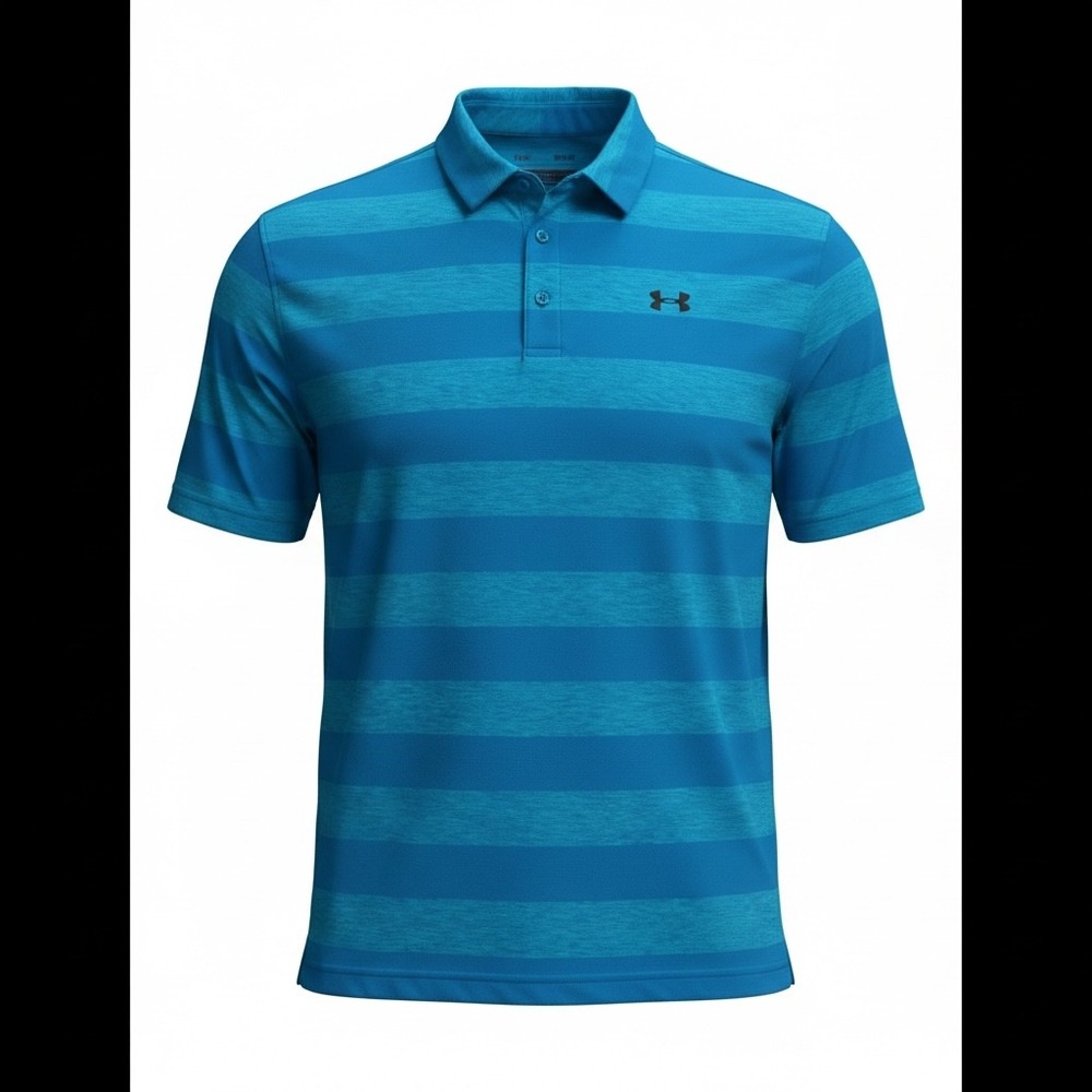 Under Armour Men 2XL Blue Striped HeatGear Golf Polo Shirt Luxury Functionality